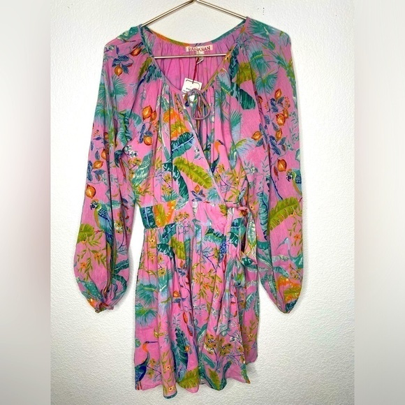 Banjanan dress mini NWT sz M pink floral wrap - Picture 1 of 10